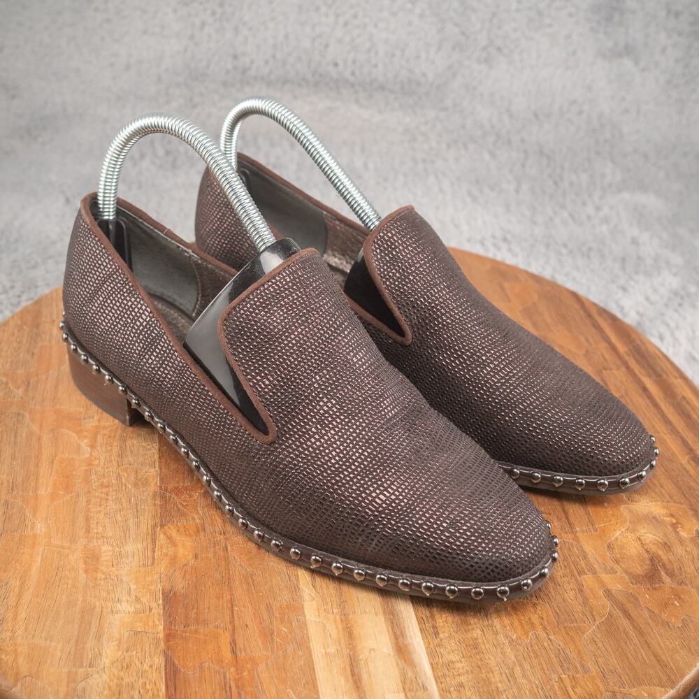 Adrianna Papell‎ 8 M Prince Studded Smoking Leather Slipper Flat Black shoes